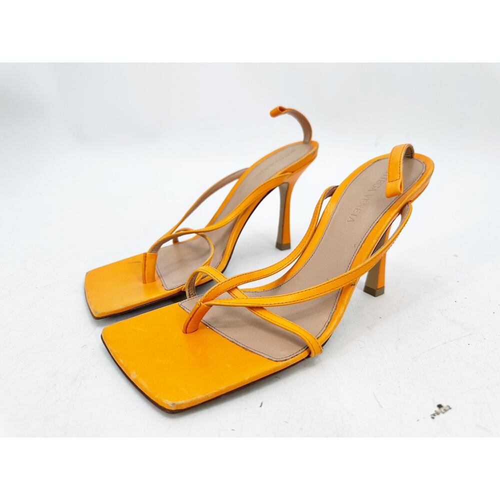 Bottega Veneta Orange Tangerine Stretch Heeled Sandals 37 NO ANKLE STRAP